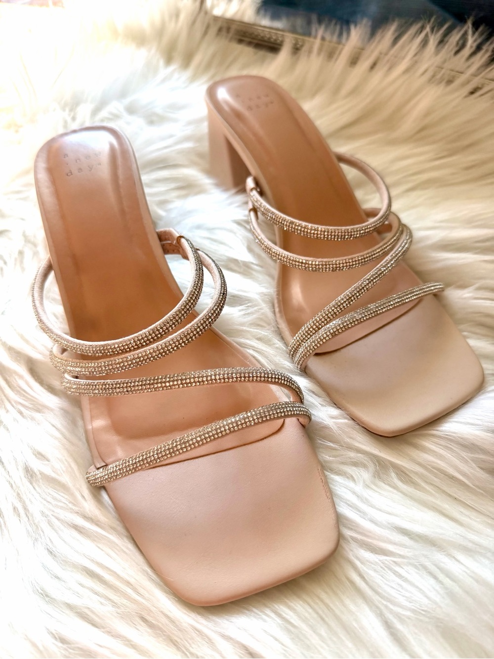 A New Day Nude Rhinestone Chunky Heels